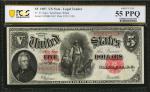 Fr. 91. 1907 $5 Legal Tender Note. PCGS Banknote About Uncirculated 55 PPQ.