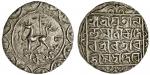 Tripura, Amanta Manikya (1564-67), Tanka, 10.30g, Sk.1487, citing Queen Ratnavati, lion facing left,