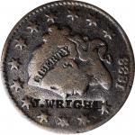 J. WRIGHT on an 1821 Matron Head large cent.  Brunk W-908, Rulau-Unlisted. Host coin Fine. 