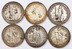 英国贸易银元一组6枚，分别1899-B (3)，1907-B，1908-B an诶 1911-B及1912-B版别，F或以上品相，均有打戳
