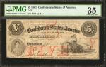 T-32. Confederate Currency. 1861 $5. PMG Choice Very Fine 35.