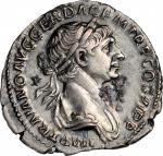TRAJAN, A.D. 98-117. AR Denarius (3.24 gms), Rome Mint, ca. A.D. 113-114. CHOICE EXTREMELY FINE.