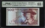 1989-92年瑞典央行500 克朗。样张。SWEDEN. Sveriges Riksbank. 500 Kronor, ND (1989-92). P-59as. Specimen. PMG Gem