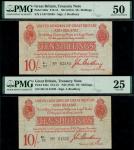 Treasury Series, John Bradbury, second issue 10 shillings (2), ND (21 January 1915), serial number p