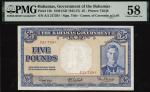 Bahamas Government, £5, ND (1945-57), serial number A/2 217291, signature Higgs/Latreille/Burnside (