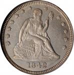 1842-O Liberty Seated Quarter. Large Date. Briggs 3-E. MS-61 (NGC).