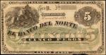 COLOMBIA. El Banco del Norte. 5 Pesos, 1882. P-S682r. Remainder. Very Fine.