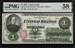 Fr. 16C. 1862 $1 Legal Tender Note. PMG Choice About Uncirculated 58.