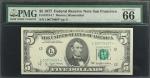 Fr. 1974-L*. 1977 $5  Federal Reserve Star Note. San Francisco. PMG Gem Uncirculated 66 EPQ.