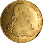 BOLIVIA. 8 Escudos, 1808-PTS PJ. Potosí Mint. Charles IV. NGC AU-58.