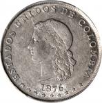 COLOMBIA. 5 Decimos, 1876-MEDELLIN. Medellin Mint. PCGS AU-53.