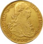 PERU. 8 Escudos, 1792-LM IJ. Lima Mint. Charles IV. PCGS Genuine--Cleaned, AU Details.