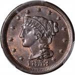 1853 Braided Hair Cent. N-25. Rarity-1. MS-66 BN (PCGS).
