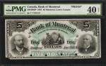 CANADA. Bank of Montreal. 5 Dollars, 1891. CH #505-40-02P. Front & Back Proof. PMG Extremely Fine 40