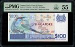 Singapore, $100, 1977, Sign. H.S.Sen (KNB18b;P-14) S/no. A/17 002432, PMG 551977年新加坡100元