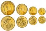 Great Britain. Edward VII (1901-1910). 1902 Matte Proof Gold Set. Half Sovereign to Five Pounds. Bar