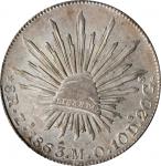 MEXICO. 8 Reales, 1863-Zs MO. Zacatecas Mint. PCGS AU-55 Gold Shield.