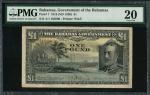 Bahamas Government, 1, 1919 (ND 1930), serial number A/1 65060, black, George V at right, palm trees