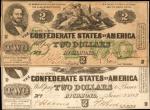 Lot of (2) Confederate Currency Notes. T-42 & T-43 1862 $2. About Uncirculated & Fine.