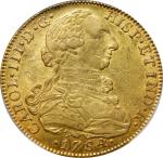 COLOMBIA. 8 Escudos, 1784-NR JJ. Nuevo Reino (Bogota) Mint. Charles III. PCGS AU-55.
