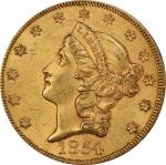 1854 Liberty Head Double Eagle. Large Date. MS-60 (PCGS). CAC.