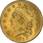 1813 Capped Head Left Half Eagle. Bass Dannreuther-1. Rarity-2. Mint State-66 (PCGS).