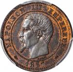 FRANCE. Pattern 2 Centimes Piefort, 1857-B. Rouen Mint. PCGS SP-65 BN Gold Shield.