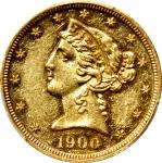 1900 Liberty Head Half Eagle. JD-1, the only known dies. Rarity-4. Proof-55 (PCGS). CAC.
