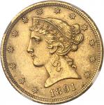 USARépublique fédérale des États-Unis d Amérique (1776-à nos jours). 5 dollars Liberty 1891, CC, Car