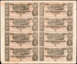 T-68. Confederate Currency. 1864 $10. Uncut Sheet of (8) Notes. Extremely Fine.