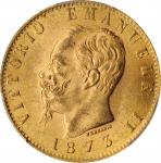 ITALY. 20 Lire, 1873-M BN. Milan Mint. Vittorio Emanuele II. PCGS MS-63 Gold Shield.