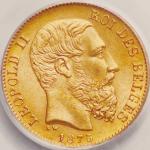 ベルギー (Belgium) レオポルド2世像 20フラン金貨 1875年 KM37 ／ Leopold II 20 Francs Gold