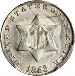 1853 Silver Three-Cent Piece. MS-61 (PCGS).