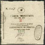 Assedio di Palmanova, 2 lire (2), 1848, serial numbers 3104 and 3022, manuscript black text on cream