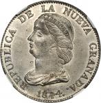 COLOMBIA. 1844-RS 16 Pesos. Bogotá mint. Restrepo M211.15var. White metal restrike. MS-64 (NGC).