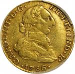 COLOMBIA. 1786/5-JJ 2 Escudos. Santa Fe de Nuevo Reino (Bogotá) mint. Carlos III (1759-1788). Restre