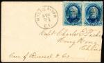 Hong Kong1841-1861 Pre-Adhesive1877 (21 Nov.) an incoming cover from U.S.A. bearing Bank Note 5c. pa