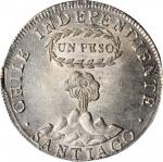 CHILE. "Volcano" Peso, 1817-SANTIAGO FJ. Santiago Mint. PCGS MS-61 Gold Shield.