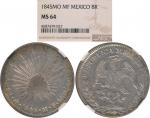 Mexico; 1845MoMF, silver coin 8 Reales, KM#377.10, UNC.(1) NGC MS64
