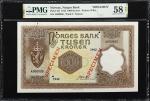 NORWAY. Norges Bank. 1000 Kroner, 1942. P-24s. Specimen. PMG Choice About Uncirculated 58 Net. Rust.