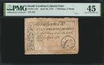 SC-148. South Carolina. April 10, 1778. 7 Shillings, 6 Pence. PMG Choice Extremely Fine 45.