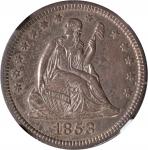 1853/53 Liberty Seated Quarter. No Arrows. Briggs 1-A, FS-301. Repunched Date. AU-53 (NGC).