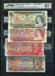 x Bank of Canada, a group of specimens (1969-79), $1, $2, $50, $100, all with Elizabeth II at right 