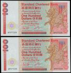 Standard Chartered Bank, consecutive 4 x $100, 1986, serial number AP 977229-32, red and multicolour