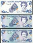 Cayman Islands Currency Board, consecutive $1 (3) with one error note, 1996, serial number B/1 29053