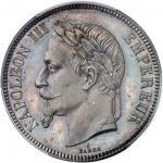 FRANCE Second Empire / Napoléon III (1852-1870). Essai uniface d’avers de 5 francs tête laurée, Frap