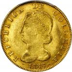 COLOMBIA. 1833-RS 8 Escudos. Bogotá mint. Restrepo 165.25. AU-58 (PCGS).