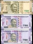 2016-18年印度储备银行100 & 500卢比 INDIA. Reserve Bank of India. 100 & 500 Rupees, 2016-18. P-112 & 114. Fanc