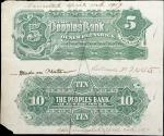 CANADA. Peoples Bank of New Brunswick. 5 & 10 Dollars, 1917. P-Unlisted. Uncut Test Sheet.