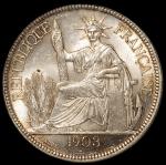 1903年法属安南“坐洋”壹圆银币一枚，PCGS MS64